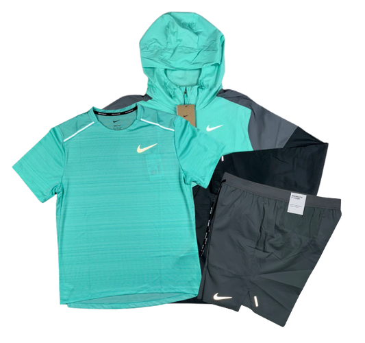 Nike Miler T-Shirt - Windrunner - Flex Stride Shorts Outfit - Hyper Turquoise/Black/Grey