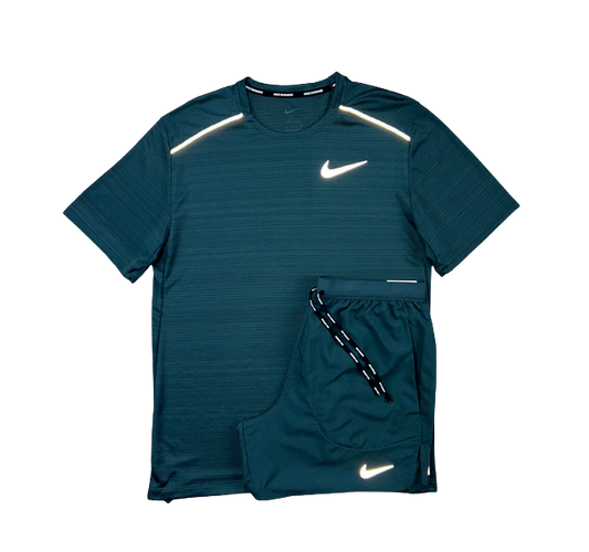 Nike 1.0 Miler and Flex Stride Shorts Set - Deep Jungle Green