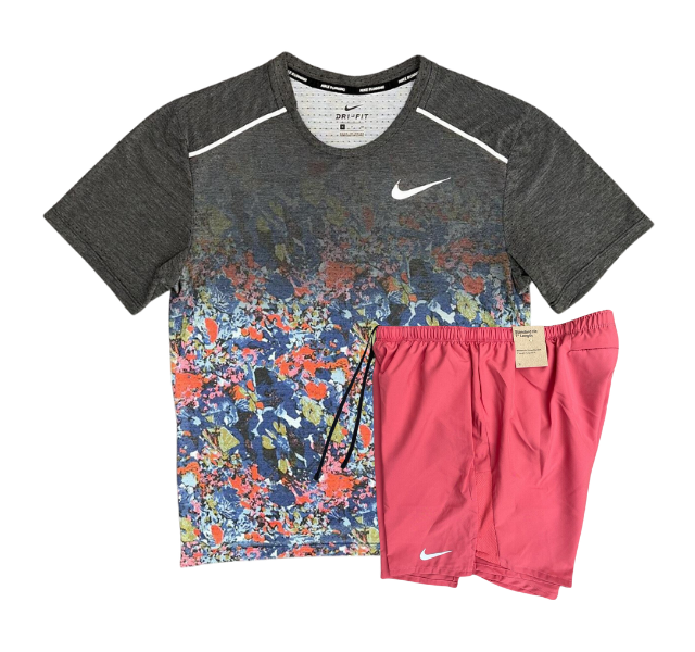 Nike Floral Breathe Miler and Challenger Shorts Set - Floral Print/Adobe Red