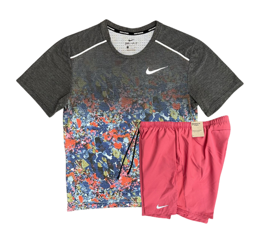 Nike Floral Breathe Miler and Challenger Shorts Set - Floral Print/Adobe Red