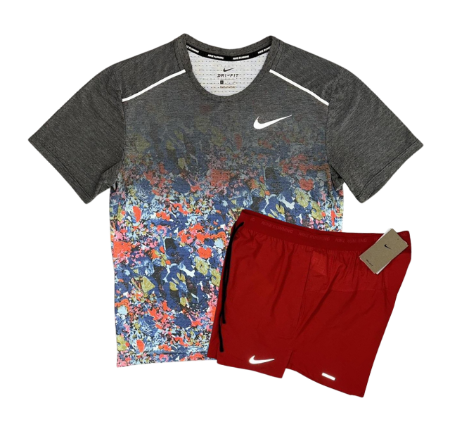 Nike Floral Breathe Miler and Flex Stride Shorts Set - Floral Print/Red
