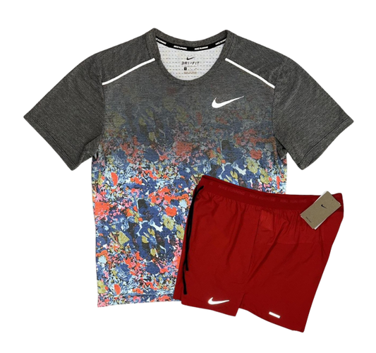 Nike Floral Breathe Miler and Flex Stride Shorts Set - Floral Print/Red