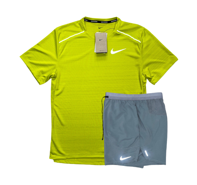 Nike Miler 1.0 T-Shirt and Flex Stride Shorts Set - Bright Cactus/Grey - Active Vault