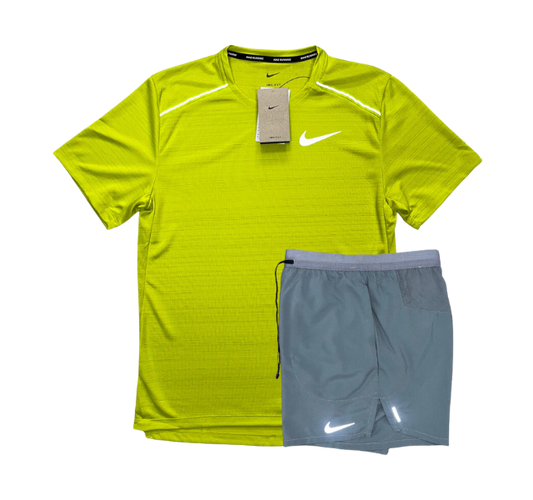 Nike Miler 1.0 T-Shirt and Flex Stride Shorts Set - Bright Cactus/Grey