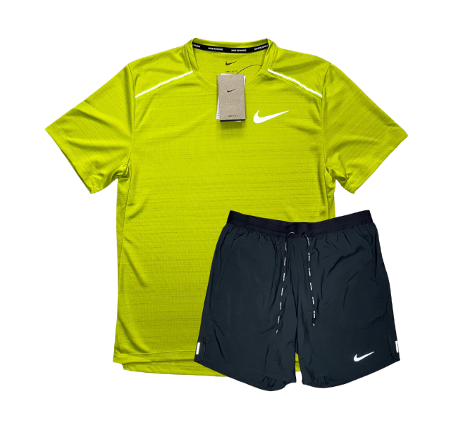 Nike Miler 1.0 T-Shirt and Flex Stride Shorts Set - Bright Cactus/Black