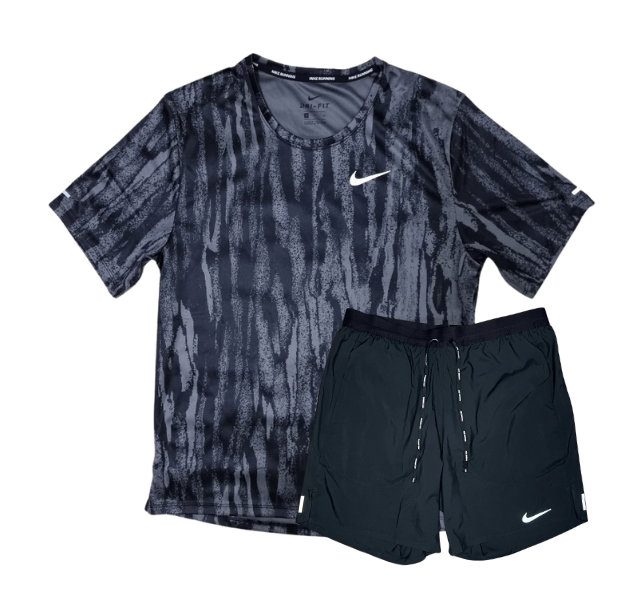 Nike Dri-FIT Wild Run Miler T-Shirt and Flex Stride Shorts Set - Black Camo/Black - Active Vault