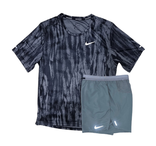 Nike Dri-FIT Wild Run Miler T-Shirt and Flex Stride Shorts Set - Black Camo/Grey