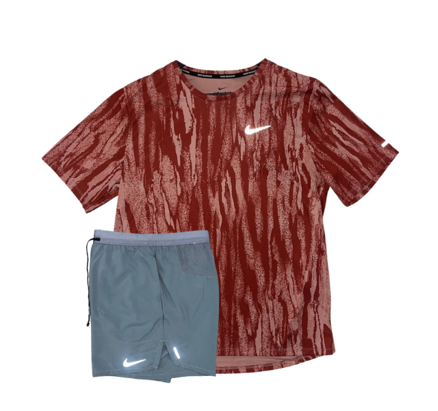 Nike Dri-FIT Wild Run Miler T-Shirt and Flex Stride Shorts Set - Red Camo/Grey
