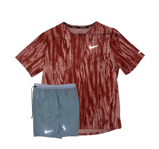 Nike Dri-FIT Wild Run Miler T-Shirt and Flex Stride Shorts Set - Red Camo/Grey