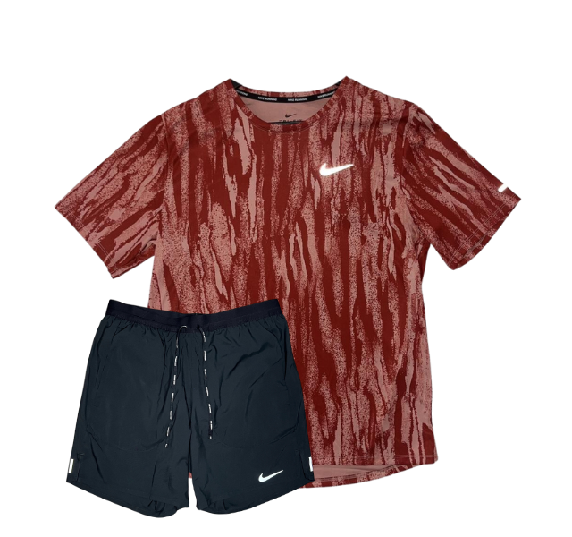 Nike Dri-FIT Wild Run Miler T-Shirt and Flex Stride Shorts Set - Red Camo/Black - Active Vault