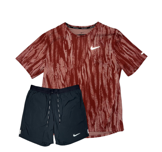 Nike Dri-FIT Wild Run Miler T-Shirt and Flex Stride Shorts Set - Red Camo/Black