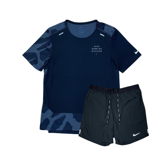 Nike Dri-FIT Run Division Rise 365 T-Shirt and Flex Stride Shorts Set - Black Camo/Black