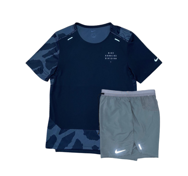Nike Dri-FIT Run Division Rise 365 T-Shirt and Flex Stride Shorts Set - Black Camo/Grey - Active Vault