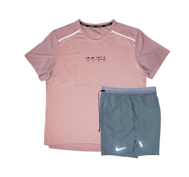 Nike Rise 365 Miler T-Shirt and Flex Stride Shorts Set - Pink Foam/Grey