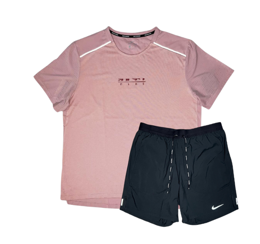 Nike Rise 365 Miler T-Shirt and Flex Stride Shorts Set - Pink Foam/Black