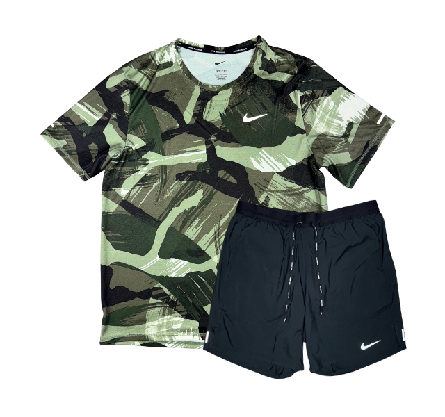 Nike Dri-FIT Miler 2.0 T-Shirt and Flex Stride Shorts - Green Camo/Black