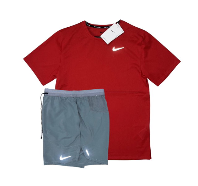 Nike Breathe T-Shirt and Flex Stride Shorts Set - Red/Grey - Active Vault