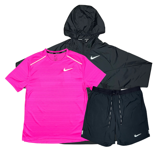 Nike Miler T-Shirt - Windrunner - Flex Stride Shorts Outfit - Hot Pink/Black/Black - Active Vault