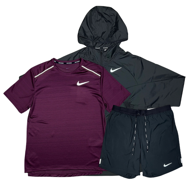 Nike Miler T-Shirt - Windrunner - Flex Stride Shorts Outfit - Night Maroon/Black - Active Vault