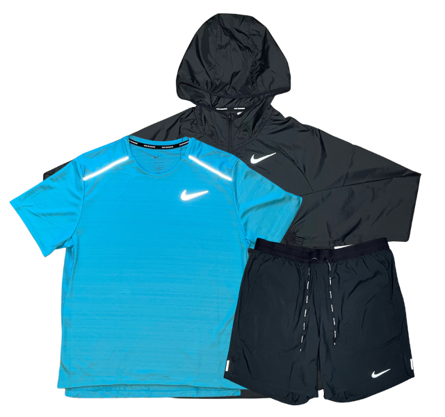 Nike Miler T-Shirt - Windrunner - Flex Stride Shorts Outfit - Baltic Blue/Black