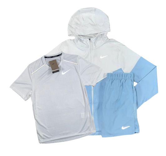 Nike Miler T-Shirt - Windrunner - Flex Stride Shorts Outfit - Light Armoury Blue / White - Active Vault