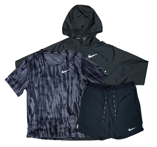 Nike Wild Run Miler 2.0 T-Shirt - Windrunner - Flex Stride Shorts Outfit - Black Camo/Black