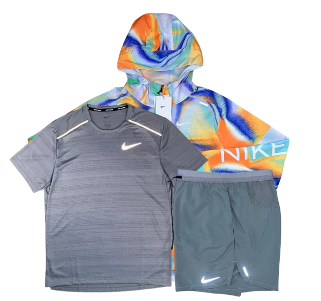 Nike Miler T-Shirt - Windrunner - Flex Stride Shorts Outfit - Grey/Metallic Rainbow/Grey - Active Vault