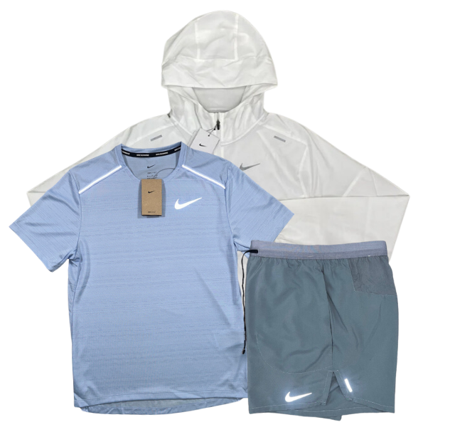 Nike Miler T-Shirt - Windrunner - Flex Stride Shorts Outfit - Cobalt Blue/White/Grey