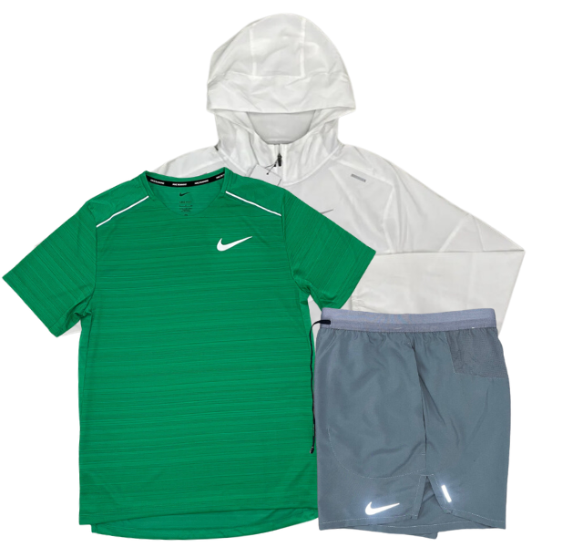 Nike Miler T-Shirt - Windrunner - Flex Stride Shorts Outfit - Stadium Green/White/Grey - Active Vault