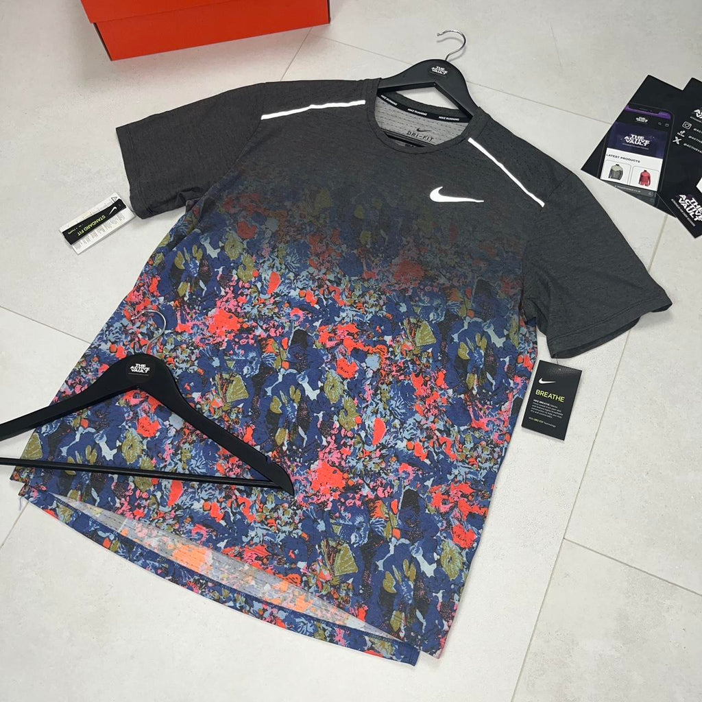 Nike Floral Breathe Miler 1.0 T-Shirt - Grey/Floral Print - Active Vault