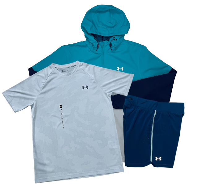 Under Armour Velocity Jacquard T-Shirt - Windrunner - Speedpocket Shorts Outfit - White/Blue - Active Vault