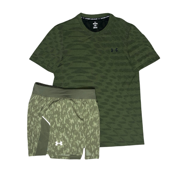 Under Armour Seamless Ripple T-Shirt and Launch 5 Inch Shorts Set - Marine Green - Active Vault