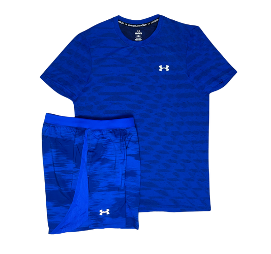 Under Armour Seamless Ripple T-Shirt and Launch 7 Inch Shorts Set - Royal Blue - Active Vault