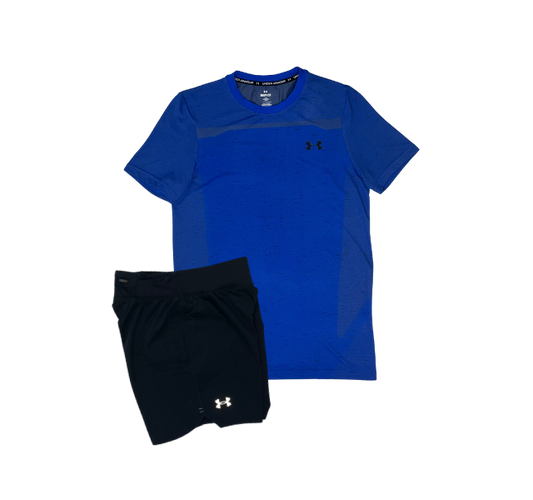 Under Armour Seamless T-Shirt and Speedpocket 7 Inch Shorts Set - Blue/Black - Active Vault