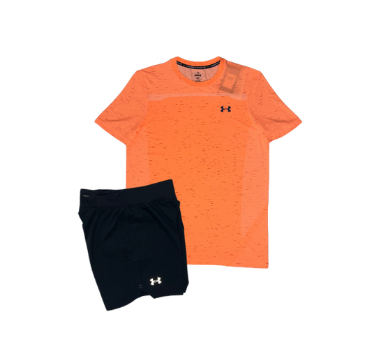 Under Armour Seamless T-Shirt and Speedpocket Shorts Set - Orange/Black - Active Vault