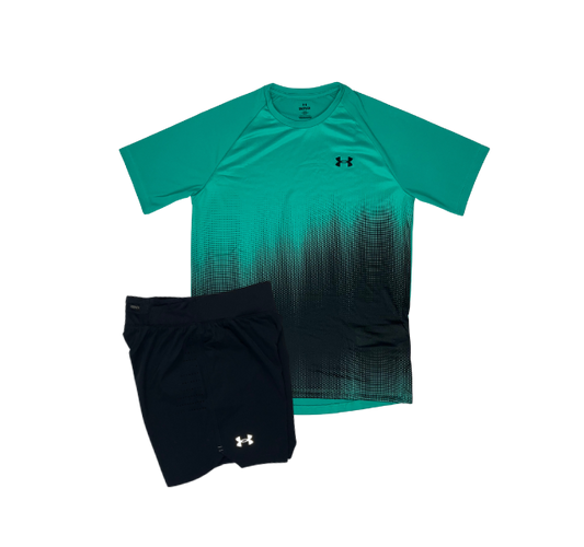 Under Armour Tech Fade T-Shirt and Speedpocket 7 Inch Shorts Set - Green/Black - Active Vault