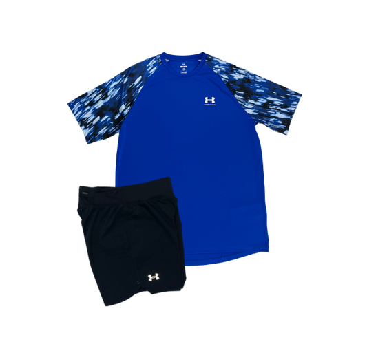 Under Armour Tech Print T-Shirt and Speedpocket 7 Inch Shorts Set - Blue/Black - Active Vault