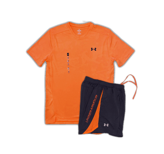 Under Armour Tech T-Shirt and Launch Shorts Set - Orange Blast/Tux Purple - Active Vault
