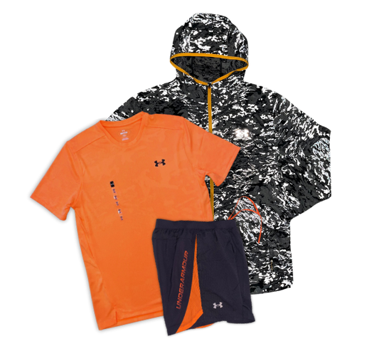 Under Armour Tech Vent T-Shirt - Windbreaker - Launch Shorts Outfit - Orange/Purple/Grey - Active Vault