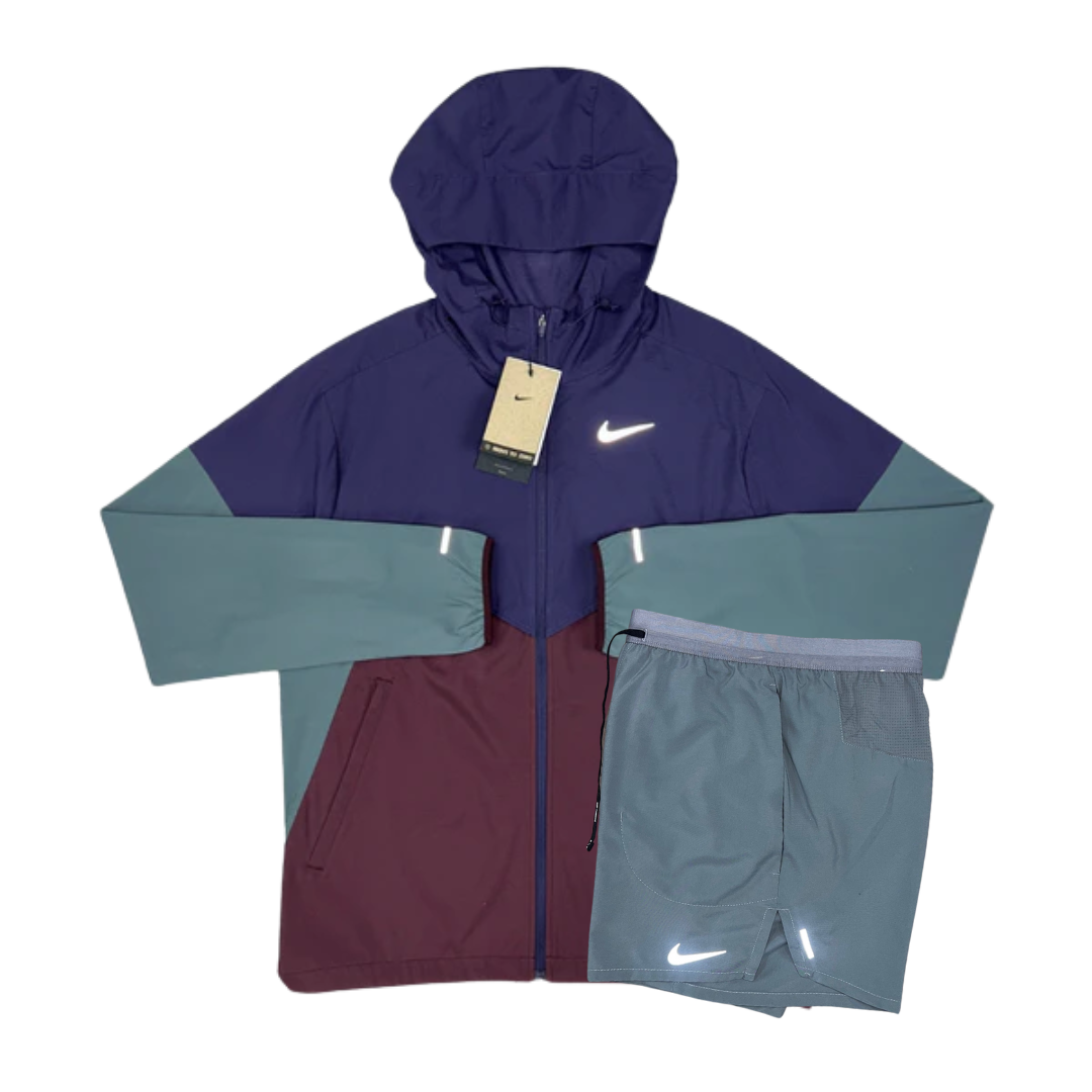 Nike Windrunner Jacket and Flex Stride Shorts Set - Burgundy Crush/Smoke Grey