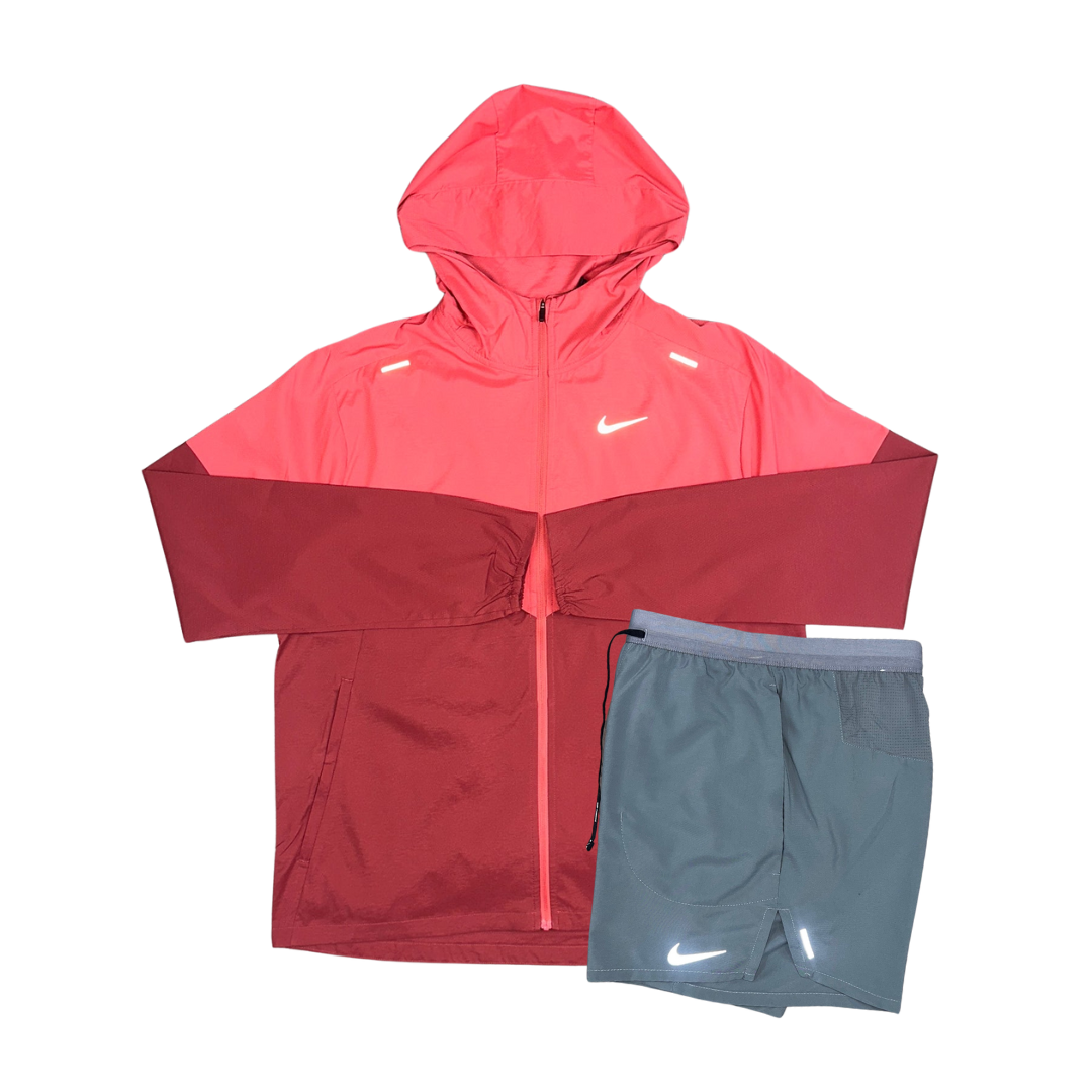 Nike Windrunner Jacket and Flex Stride Shorts Set - Adobe Red/Smoke Grey