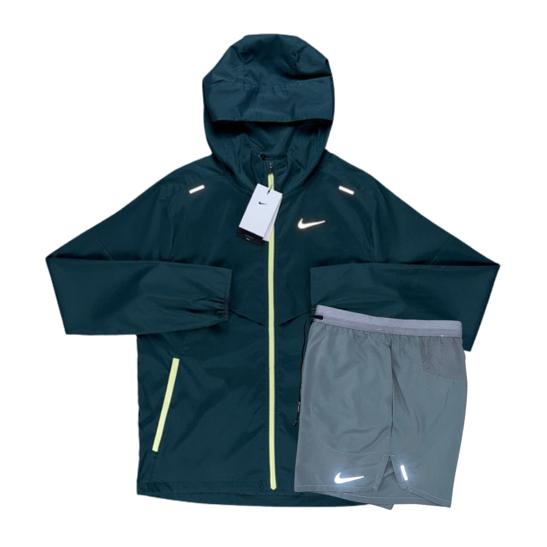 Nike Windrunner Jacket and Flex Stride Shorts Set - Deep Jungle Green/Smoke Grey