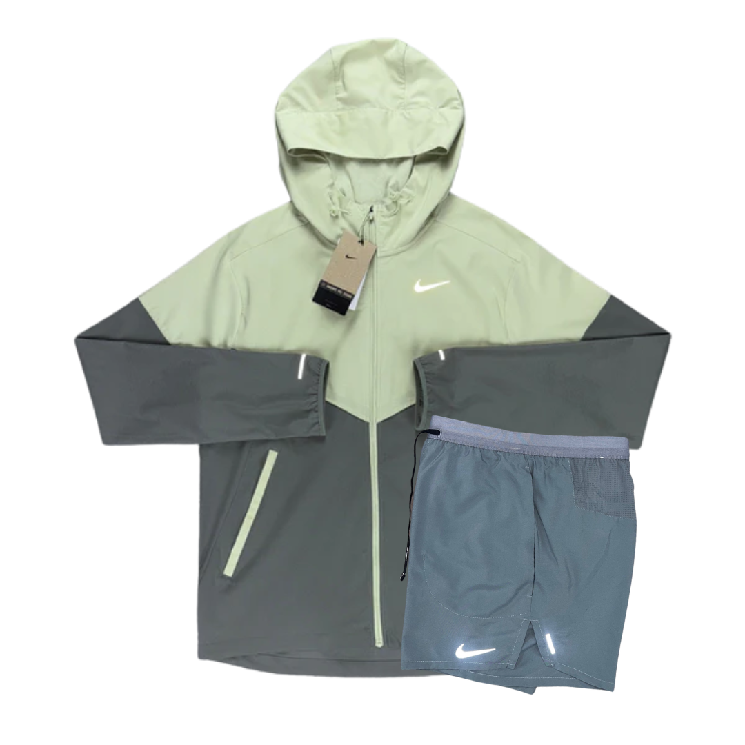 Nike Windrunner Jacket and Flex Stride Shorts Set - Olive Aura Green/Smoke Grey
