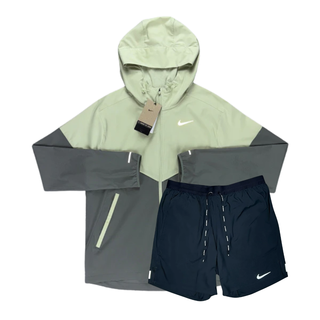 Nike Windrunner Jacket and Flex Stride Shorts Set - Olive Aura Green/Black
