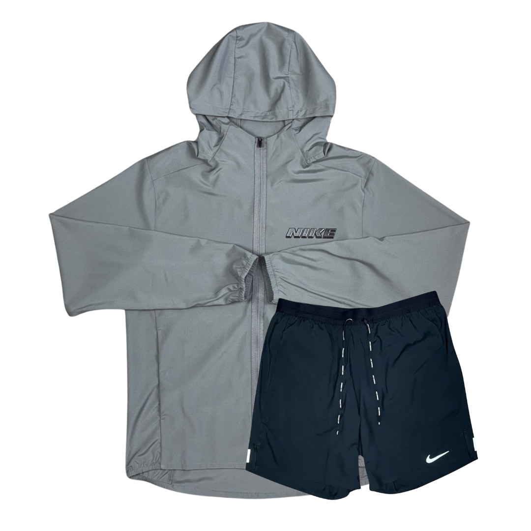 Nike Windrunner Jacket and Flex Stride Shorts Set - Smoke Grey/Black
