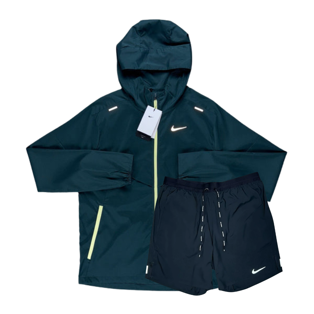 Nike Windrunner Jacket and Flex Stride Shorts Set - Deep Jungle Green/Black