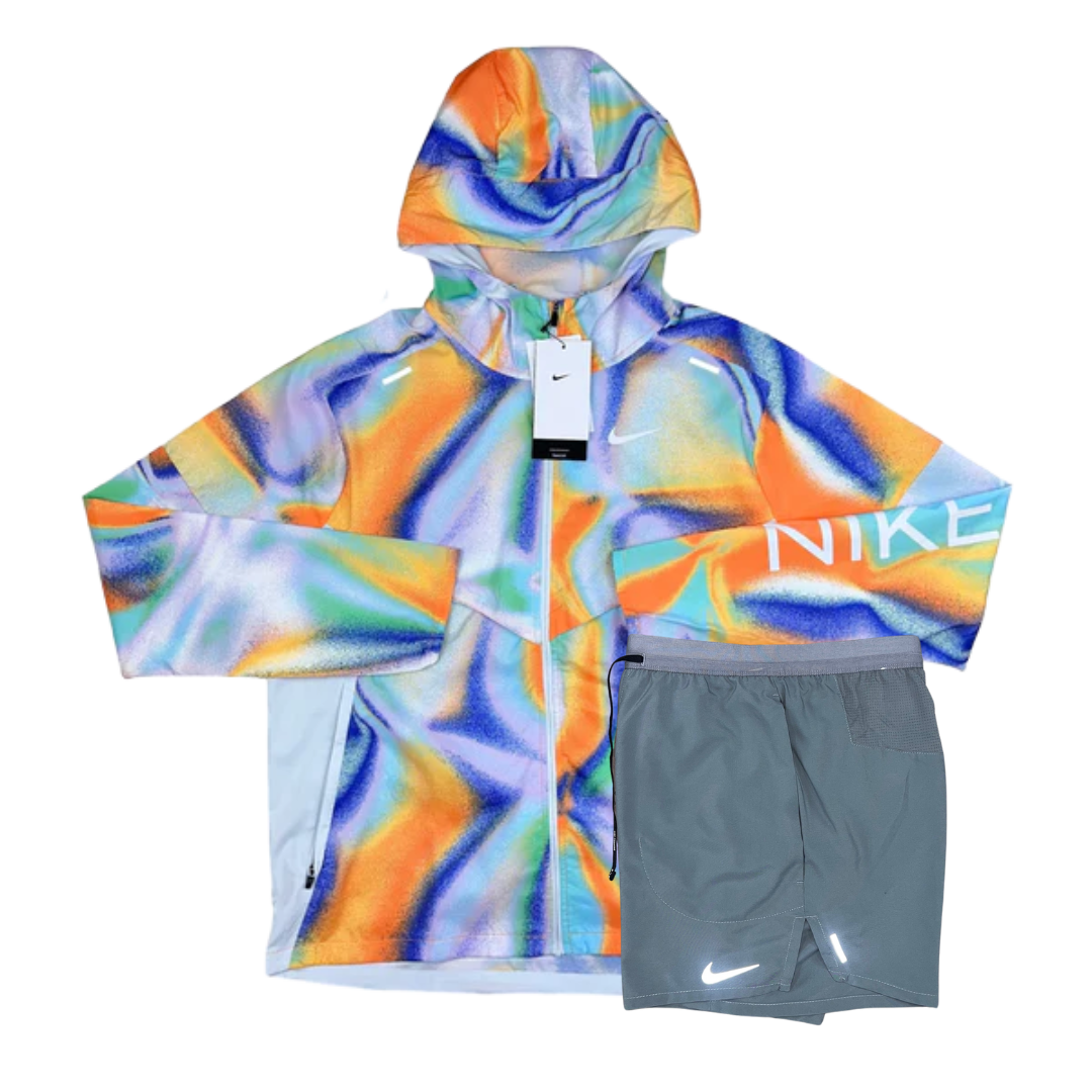 Nike Windrunner Jacket and Flex Stride Shorts Set - Metallic Rainbow/Smoke Grey