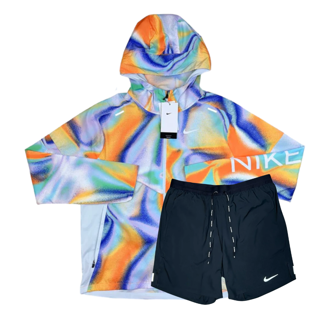 Nike Windrunner Jacket and Flex Stride Shorts Set - Metallic Rainbow/Black