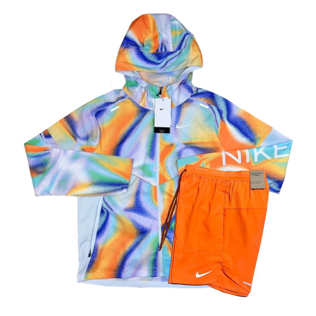 Nike Windrunner Jacket and Flex Stride Shorts Set - Metallic Rainbow/Orange