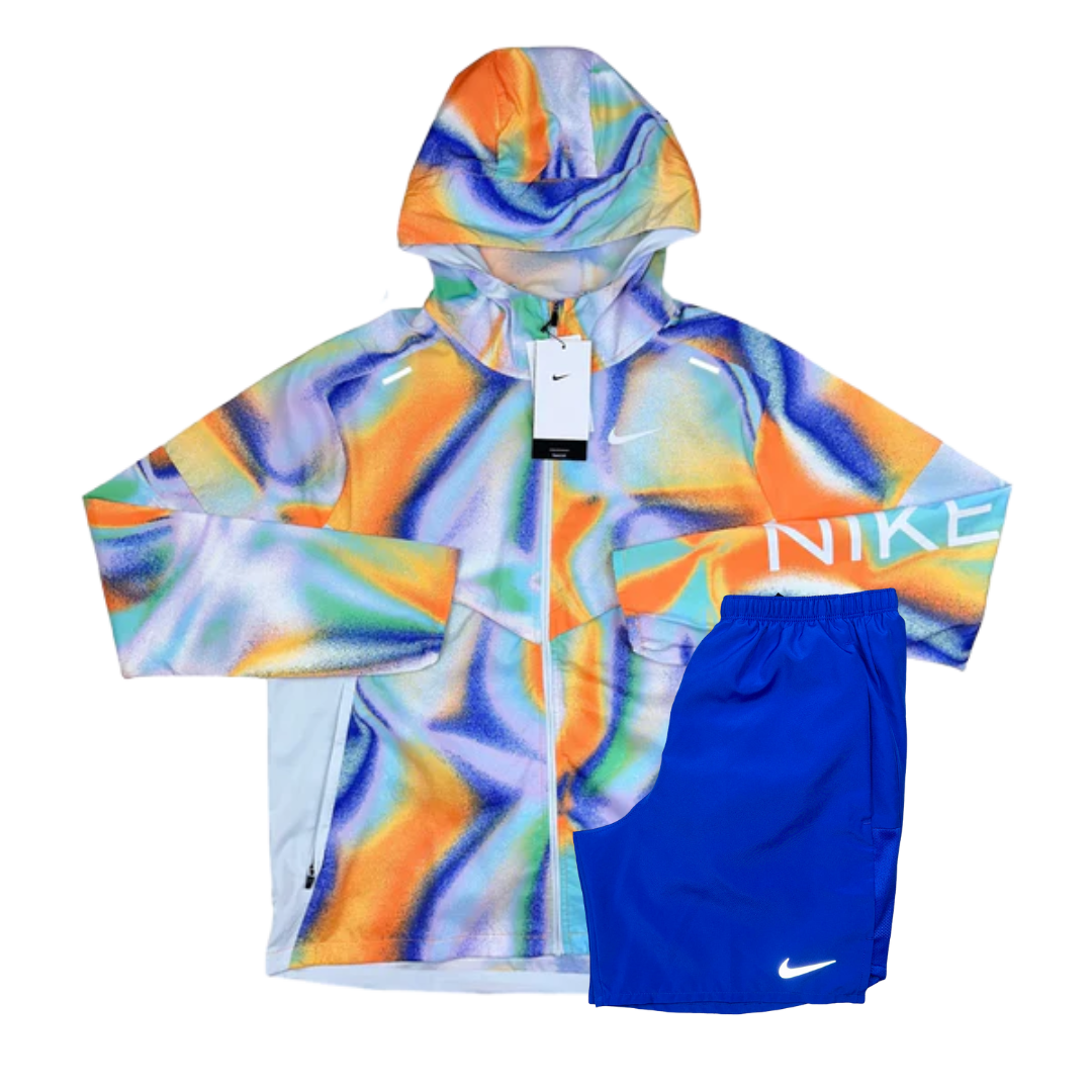 Nike Windrunner Jacket and Challenger Shorts Set - Metallic Rainbow/Royal Blue